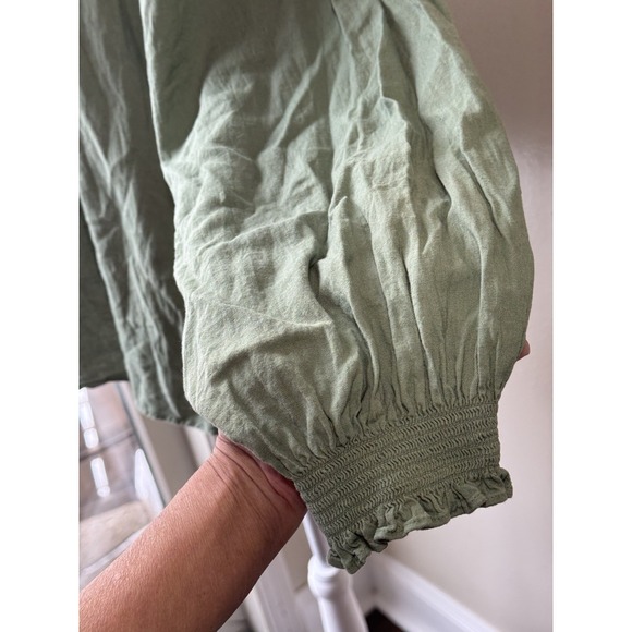 Old Navy Women's XL Tall Linen-Blend Tie-Shoulder Cropped Cami In Sage Green - Picture 3 of 7